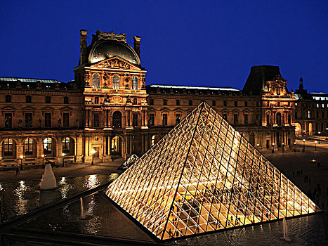 卢浮宫,博物馆,金字塔,夜景,巴黎,法国,欧洲
