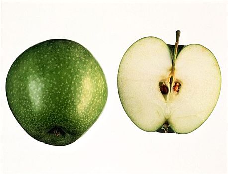 一个,一半,澳洲青苹果,苹果