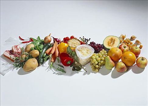静物,蔬菜,泡菜,熏肉,水果