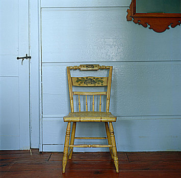 漂亮,老式,椅子,涂绘,花,创意,蓝色,墙