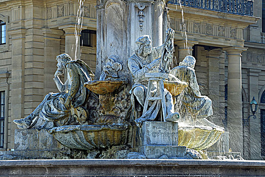 德国,巴伐利亚,上弗兰科尼亚,区域,雕塑,雕刻师,弗兰克尼亚,喷泉,正面,住宅,18世纪,巴洛克风格,世界