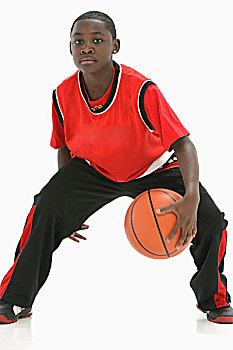少男,红运动衫,弹起,篮球,波特兰,俄勒冈,美国