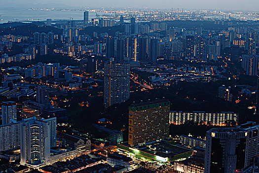 航拍,新加坡,市区,夜晚