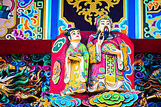 中国宗教信仰,寺庙屋檐传同的装饰,木雕工艺,财神