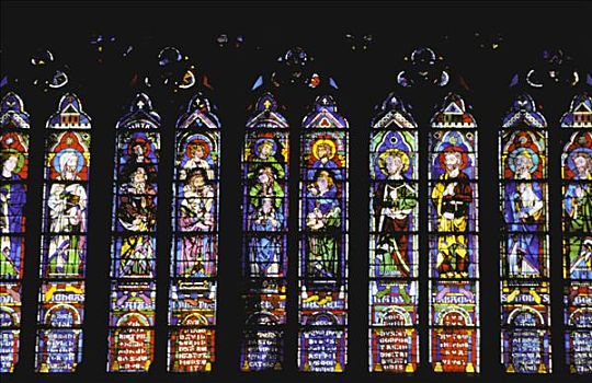 法国,巴黎,圣母大教堂,彩色玻璃窗