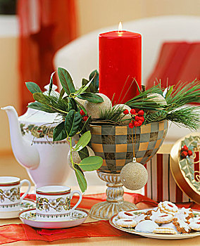 玻璃碗,圣诞节,安放,蜡烛