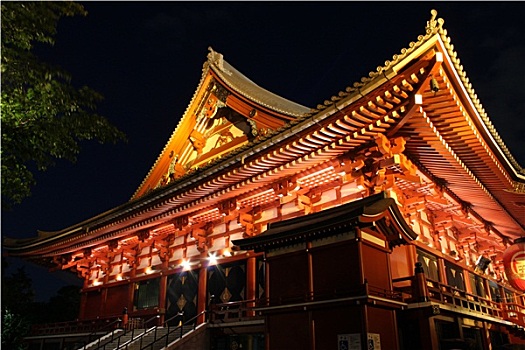庙宇,夜晚,浅草,东京,日本