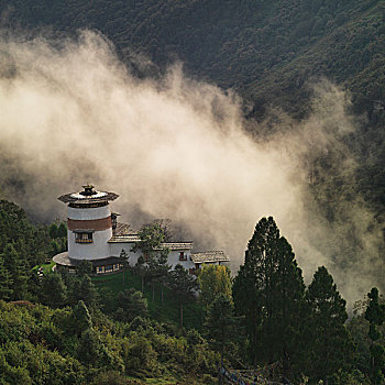 烟,上升,向上,山坡,建筑,地区,不丹