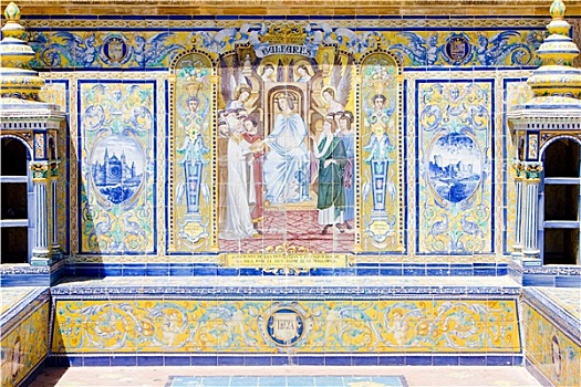 瓷砖,绘画,西班牙,西班牙广场,塞维利亚,安达卢西亚