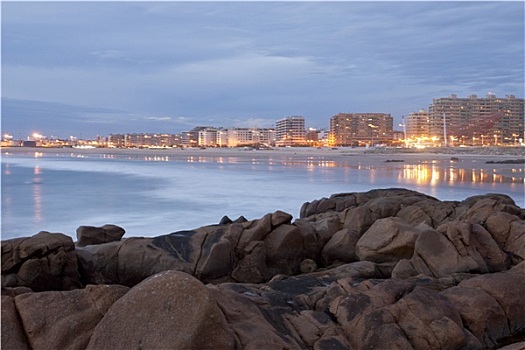 长时间曝光,海滩,城市,葡萄牙