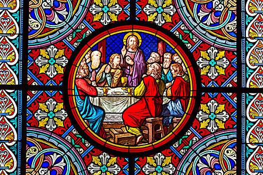 特写,彩色玻璃窗,最后的晚餐,巴塞尔,大教堂,瑞士