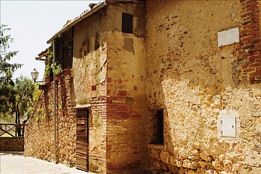 灯笼,墙壁,建筑,蒙特利格奥尼,锡耶纳省,托斯卡纳,意大利