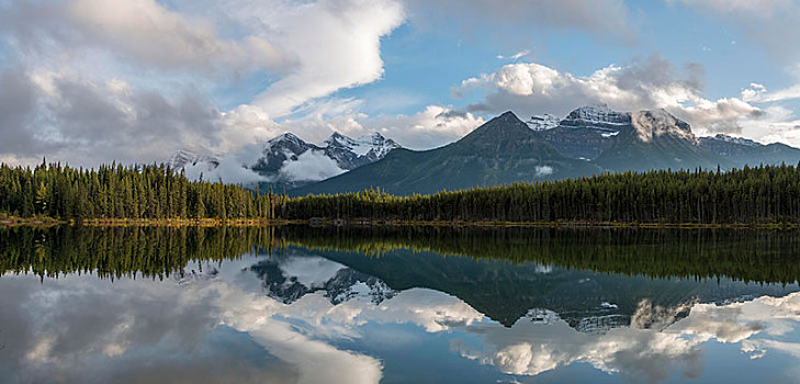 赫伯特湖,湖,反射,山脉,班芙国家公园,加拿大,落基山脉,艾伯塔省,北美