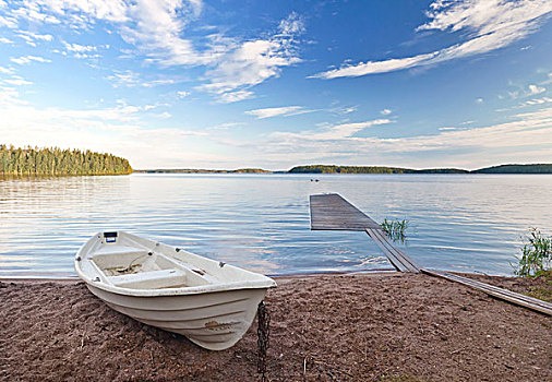 海边风景,老,白色,船,海岸,湖,芬兰