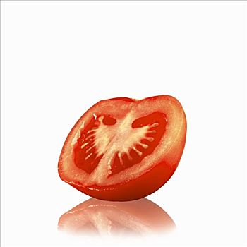 一半,西红柿,白色背景,反射