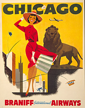 航空公司,海报,芝加哥,国际,20世纪50年代
