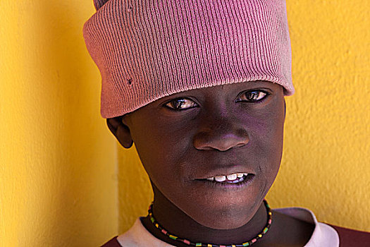 纳米比亚人,男孩,戴着,粉色,帽子,头像,纳米比亚,非洲
