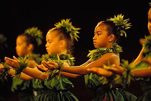 夏威夷,草裙舞,节日,女孩,蕨类,表演,舞台
