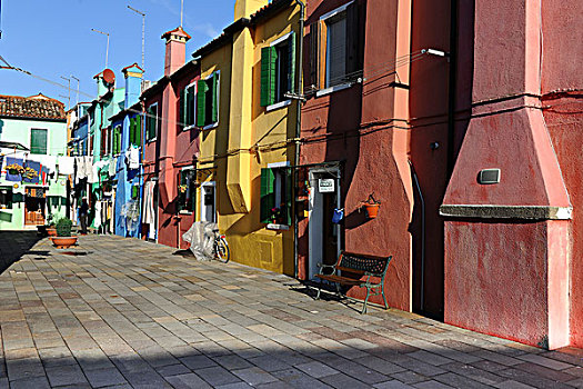 彩色,房子,烟囱,户外,建筑,危险,布拉诺岛,威尼斯,意大利,南欧