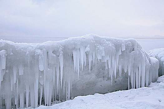 钟乳石,独特,图案,破损,冰,堤岸,湖,贝加尔湖,早,下午,西伯利亚,俄罗斯
