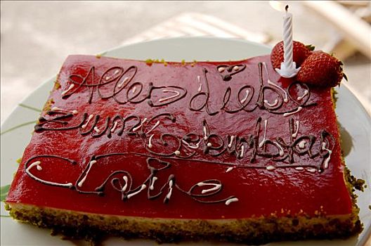 生日蛋糕,装饰,蜡烛,两个,草莓,阿尔萨斯,法国,欧洲