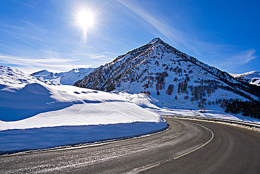 滑雪区,道路,雪,韦斯卡,比利牛斯山脉,西班牙