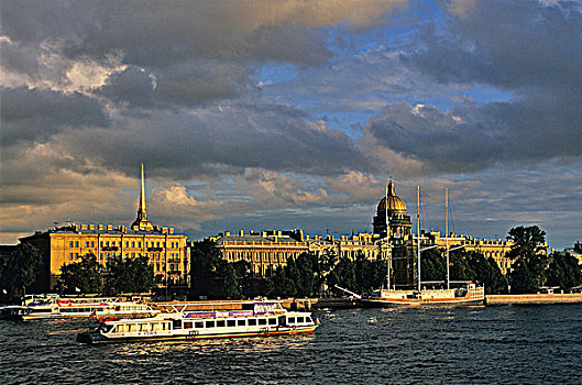 俄罗斯,圣彼得堡,大教堂,船,涅瓦河