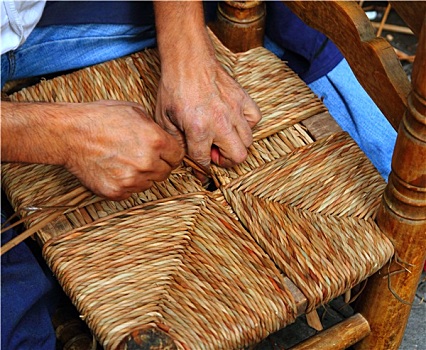 传统,西班牙,芦苇,椅子,手工艺,男人,工作