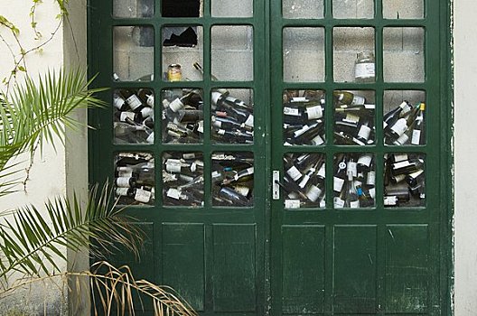 空,葡萄酒瓶,后面,门,勃艮第,法国
