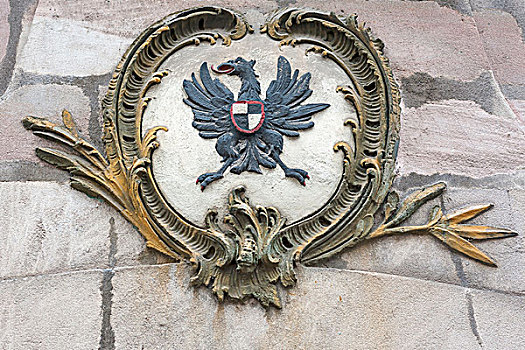 霍亨索伦,盾徽,高处,入口,中间,弗兰克尼亚,巴伐利亚,德国,欧洲