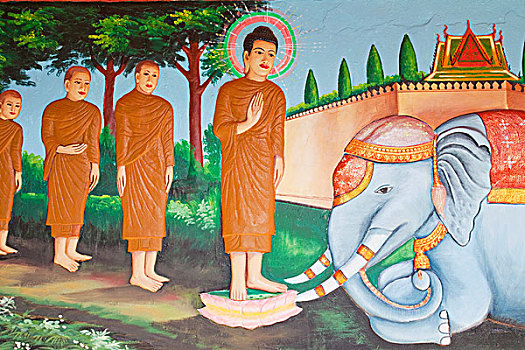 柬埔寨,收获,寺院,墙壁,壁画,佛