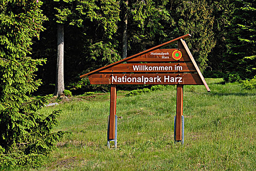 欢迎标志,哈尔茨山,国家公园,下萨克森,德国