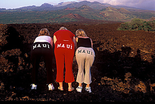 三个,女人,旅游,有趣,麦肯那,公园,毛伊岛,夏威夷