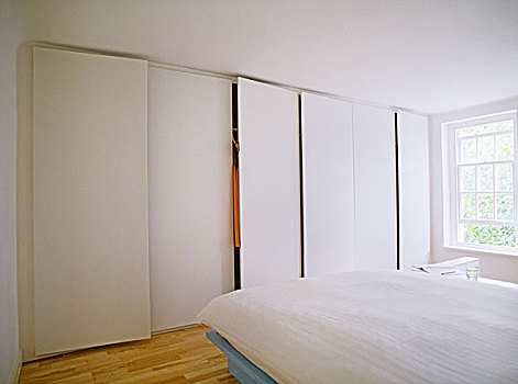 现代,白色,简约,卧室,双人床,合适,衣柜,木地板,朴素,窗户
