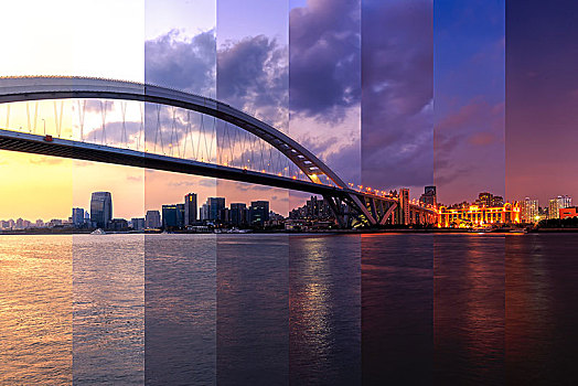 上海城市风光,卢浦大桥与黄浦江时间切片