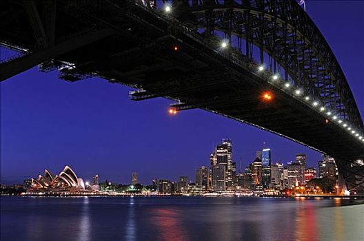 海港大桥,剧院,中央商务区,日出,悉尼,澳大利亚