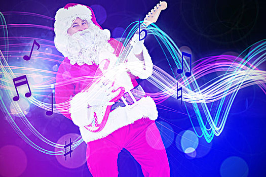 合成效果,图像,微笑,圣诞老人,演奏,电吉他,弯曲,雷射,亮光,设计,紫色