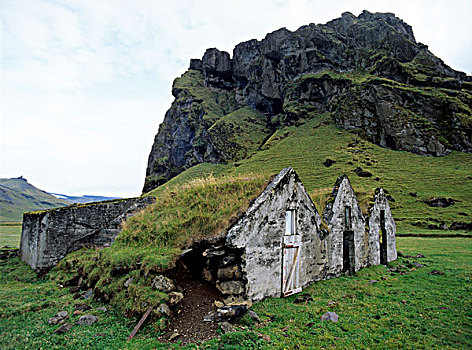 冰岛,草,房子,遗址