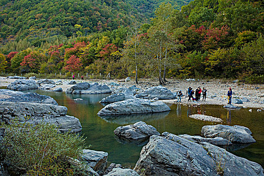 河道,河床,断流,干涸,旱季,石头,河卵石,倒影,植被,自然,风光,本溪,湖里村,秋季,红叶