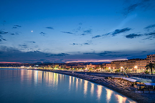 尼斯天使湾城市风景,黄昏城市风光