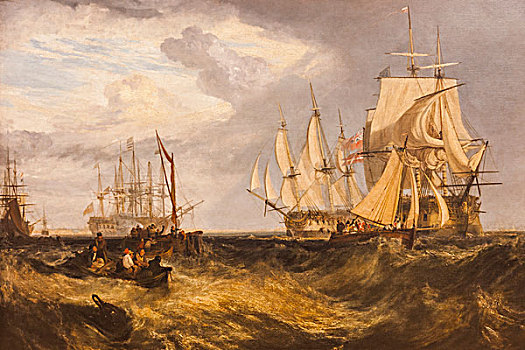 英格兰,伦敦,英国,绘画,两个,捕获,丹麦,船,进入,朴次茅斯,港口