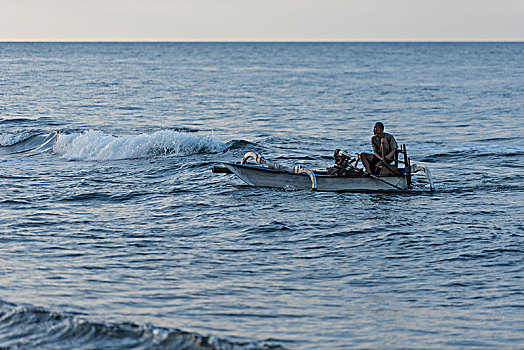 巴厘岛,渔民,捕鱼,舷外支架,独木舟