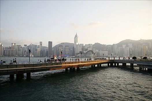 码头,九龙,尖沙嘴,岸边,香港,天际线,岛屿,背影,中国,亚洲