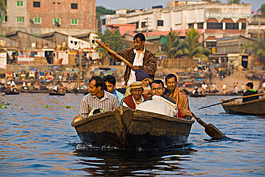 划桨船,忙碌,港口,达卡,孟加拉,亚洲