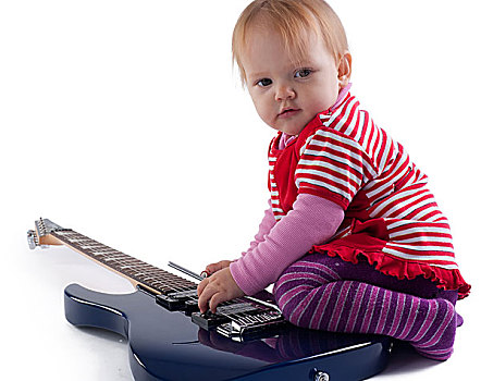 小女孩,演奏,吉他