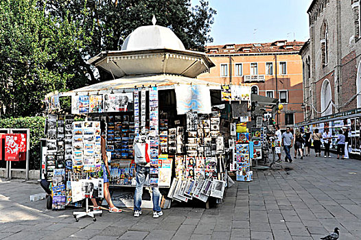 摊亭,销售,纪念品,报纸,威尼斯,威尼托,意大利,欧洲