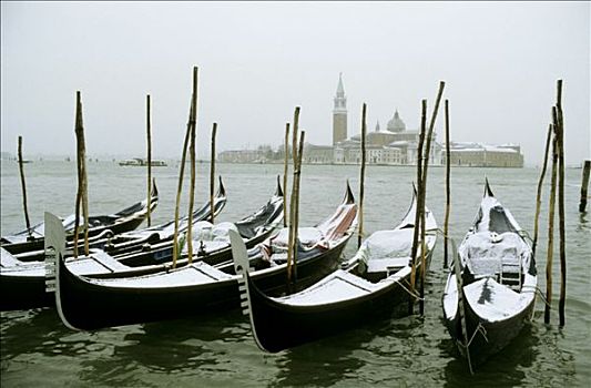 威尼斯,冬天,小船,雪