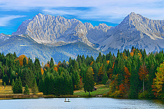 垂钓,湖,山脉,靠近,加米施帕藤基兴,陆地,上巴伐利亚,德国