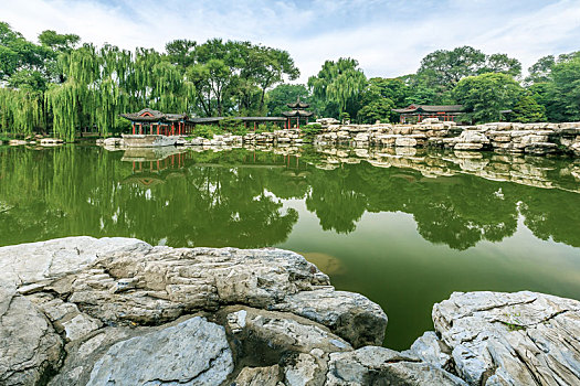 中国山西省太原市晋祠公园水景园林景观