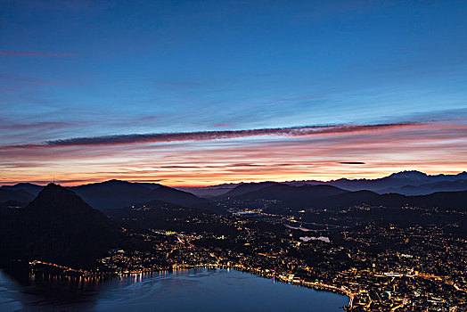 湖,卢加诺,日落,风景,蒙特卡罗,提契诺河,瑞士